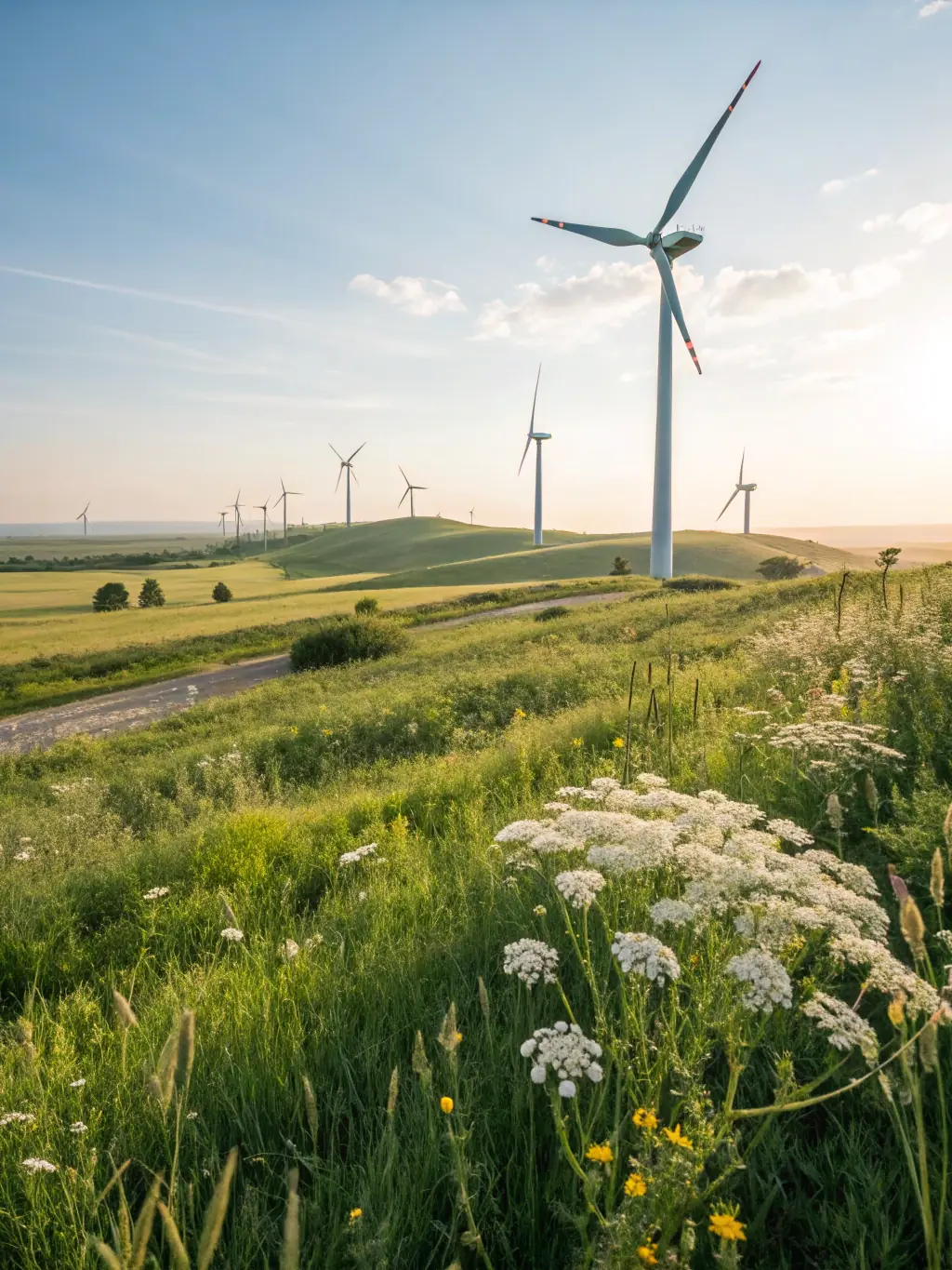 A sprawling wind farm at sunset in Southeast Asia, illustrating the scale and beauty of renewable energy infrastructure projects.