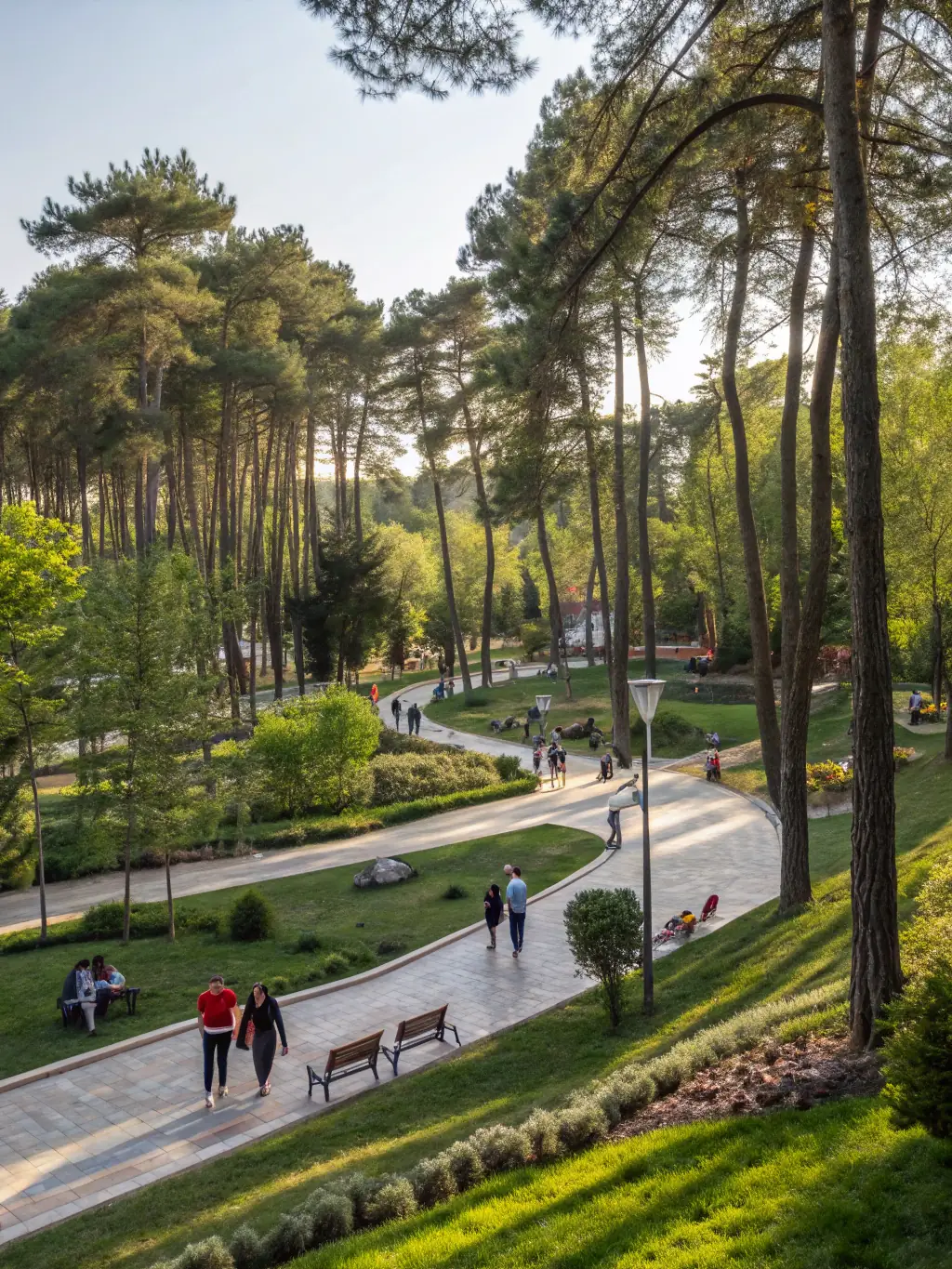 A lush, green urban park in New York City, filled with people enjoying recreational activities, highlighting the benefits of urban green spaces.